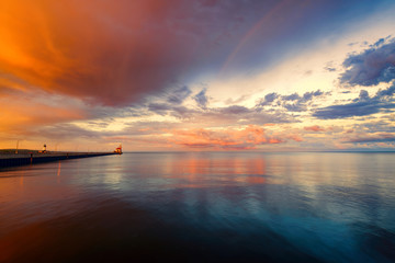 Beautiful Sunset with amazing clouds over Canal Park Lighthouse, Duluth, Minnesota