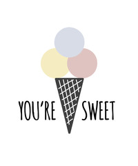 Romantic card ice cream. Cute illustration dessert