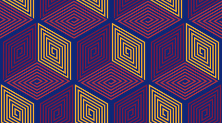 vintage geometric seamless pattern cubes in orange blue