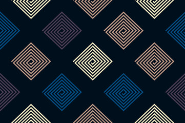 asian style seamless pattern square spirals ivory blue black