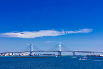 (神奈川県ｰ都市風景)横浜ベイブリッジと湾岸風景１