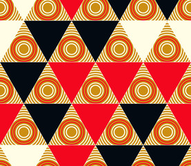 geometrical triangular grid seamless pattern red gold black