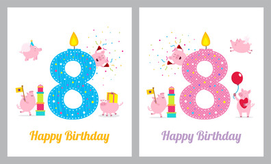 Birthday card with cute pig