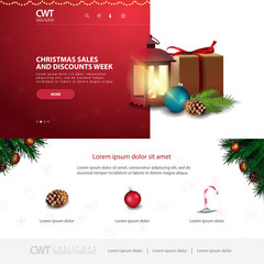 Christmas website template with Christmas gifts and old lamp