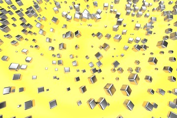 Silver or white gold platinum blocks cubes over light yellow wave background. Modeling 3d illustration. wealth rich mining bitcoin concept . Money growing business finance success clipart