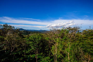 Obraz premium Natural background, panoramic view, panoramic nature (mountains, trees, sea, sky) is a beautiful sight to see in a group trip or a solo trip.