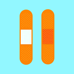 Fototapeta premium Bandage medical patch plaster aid protection flat style design vector illustration icon sign isolated on light blue background.