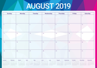 August 2019 desk calendar vector illustration