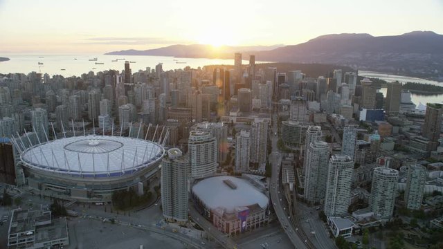 Aerial sunset view BC Place Vancouver British Columbia Canada