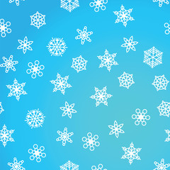 Winter pattern snowfall and white snowflakes on blue background. New Year and Christmas pattern with snowfall, blizzard, snowflakes, frost. Seamless background.