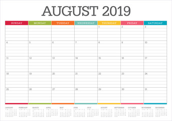 August 2019 desk calendar vector illustration - obrazy, fototapety, plakaty