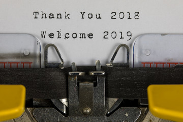 Typewriter With Thank You 2018  Welcome 2019