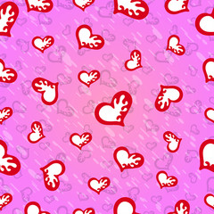 Valentine's Day Seamless pattern of red hearts on a pink background