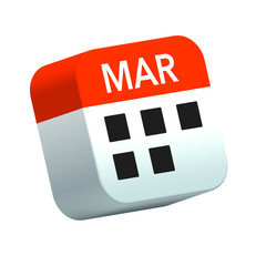March Red Calendar Icon on Isolated White Background  - 3D Illustration