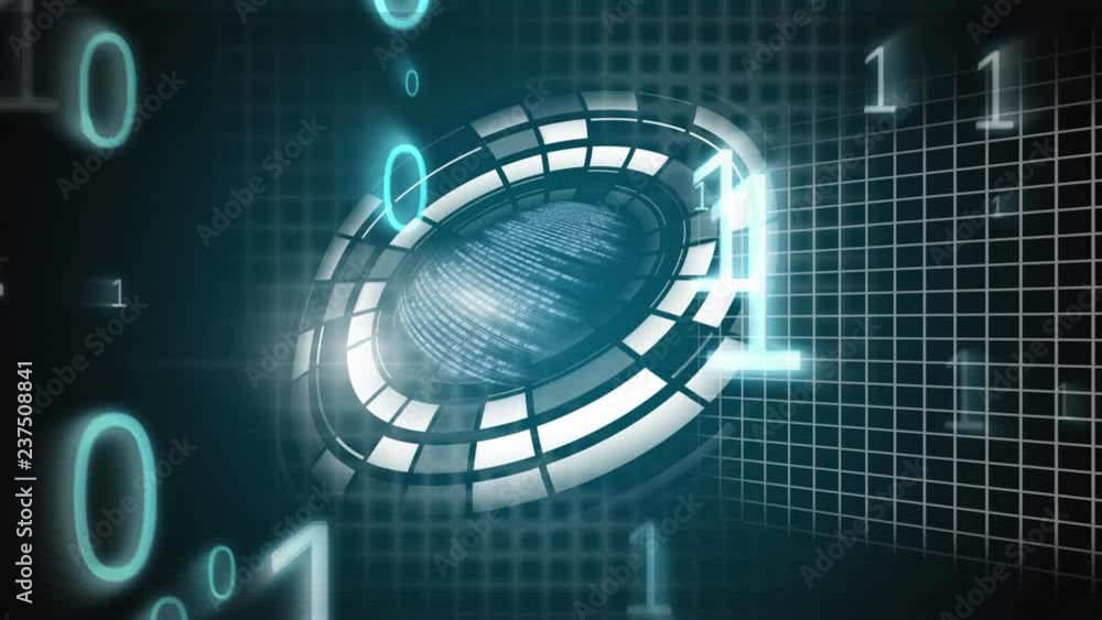 Poster conceptual digital animation showing binary technology code 4k