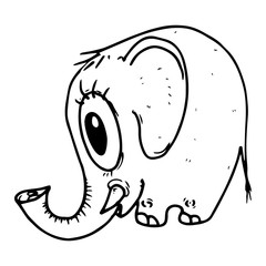 Elephant hand drawn. Vector illustration of cartoon elephant. Sad little elephant.