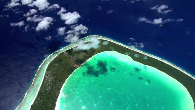 Aerial view of Coral Reef Tupai Heart Island French Polynesia 