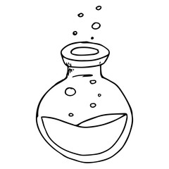 Jar with liquid and bubbles hand drawn. Vector illustration of a jar. Jar with bubbles icon.