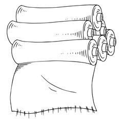 Set roll of paper, cloth hand drawn. Vector illustration of a roll of cloth. Paper roll, roll of cloth with a blank space for text icon.
