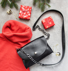 Black leather bag