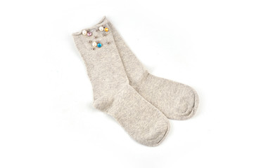 Socks with pattern. Women's socks isolated on white background