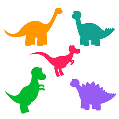 Set of multicolored silhouettes of baby dinosaurs