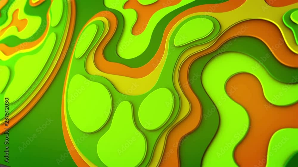 Aufkleber cheery 3d rendering of yellow, orange, green plastic blobs having round and cuvy lines moving aslant