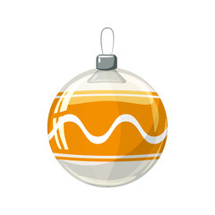 Christmas ball yellow, gold, white colour decorated on white background, illustration, vector, isolated
