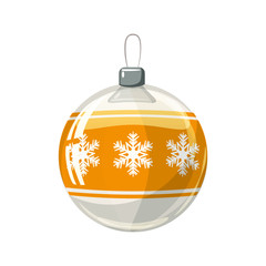 Christmas ball yellow, gold, white colour decorated on white background, illustration, vector, isolated