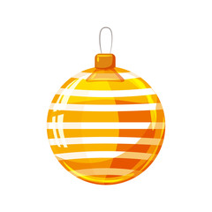 Christmas ball yellow, gold, white colour decorated on white background, illustration, vector, isolated