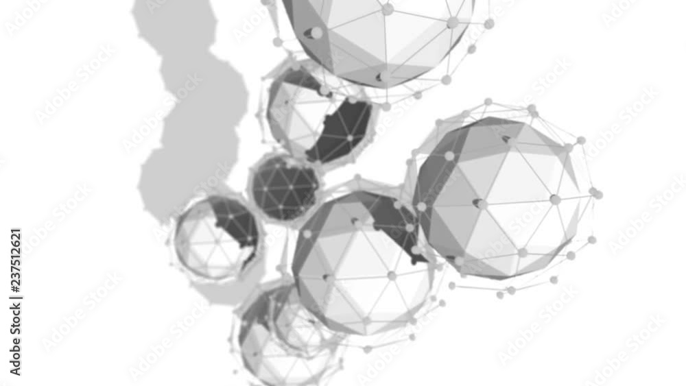 Poster spectacular 3d rendering of two stripes from four balls in each covered with a network plexus locate