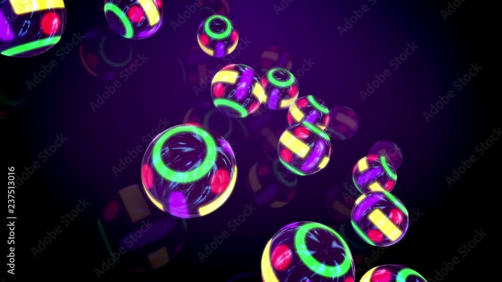 Poster stunning 3d rendering of four streaks of neon billiards balls on a flat surface placed aslant in the