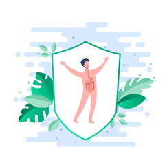 Probiotics benefits. Scheme of influence of probiotics on a human body.