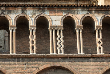  the side wall of Ferrara cathedral, Basilica Cattedrale di San Giorgio, Ferrara, Italy