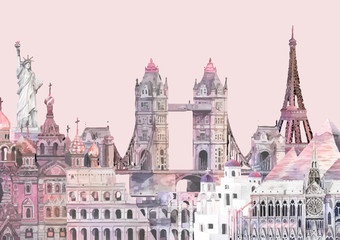 Fototapeta premium Set of famous landmark vectors