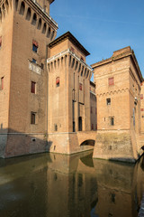 Fototapeta na wymiar Castle Estense, a four towered fortress from the 14th century, Ferrara, Emilia-Romagna, Italy