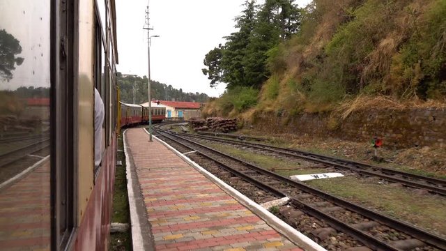 Historic train on the way from Shimla to Kalka, UNESCO World Heritage Site, Himachal Pradesh, India