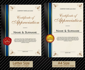 2 sizes of Certificate of Appreciation with laurel wreath and wax seal portrait version