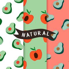 Set of natural fruit seamless patterns vector