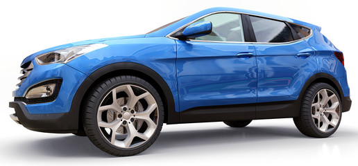 Compact city crossover blue color on a white background. 3d rendering © whitecityrecords