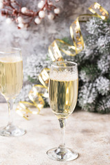 Glasses of champagne, traditional New year drink 