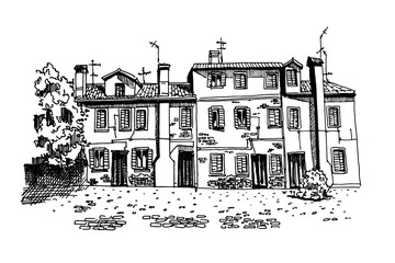Vector sketch of architecture of Burano island, Venice, Italy.
