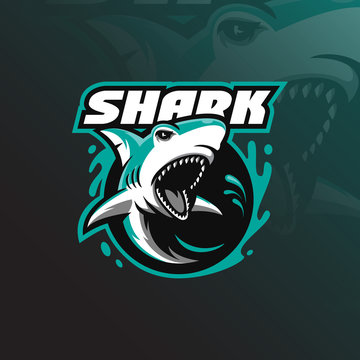 angry shark mascot logo design vector with modern illustration concept style for badge, emblem and tshirt printing. angry shark illustration with water around it.