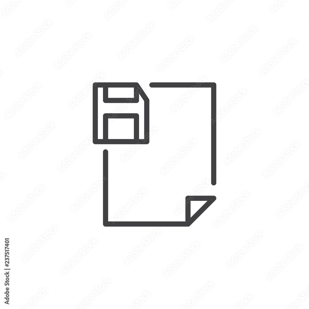 Fototapete save file document outline icon. linear style sign for mobile concept and web design. file with flop