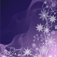 Beautiful winter pattern made of snowflakes on violet background