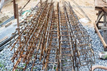 steel tied used for creating main posts in new home building, Reinforcement work