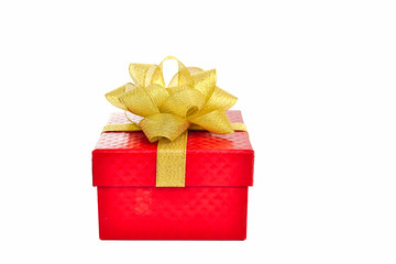 red gift box with bow isolated on white background