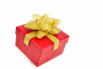 red gift box with bow isolated on white background