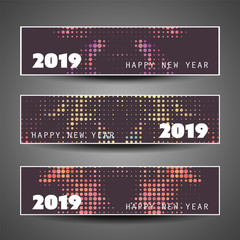 Fototapeta na wymiar Set of Spotted Horizontal New Year Headers or Banners - 2019
