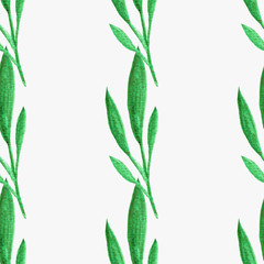 Abstract seamless pattern with green branches. Decorative background. Colorful texture for design.